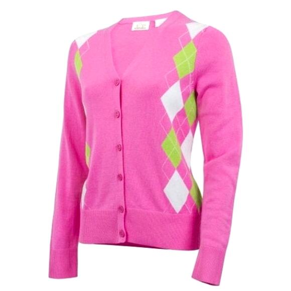 EP Pro Sweaters - EP Pro Womens Argyle Cotton Cardigan Golf Sweater Medium Candy Colors TennisPrep